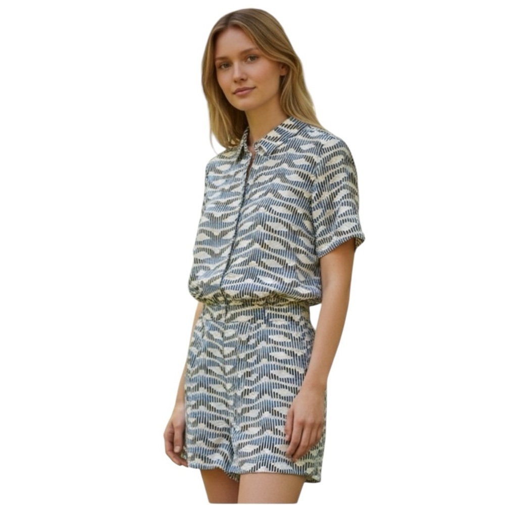FRNCH Paris Geometric Print Button Front Romper Medium 100% Viscose